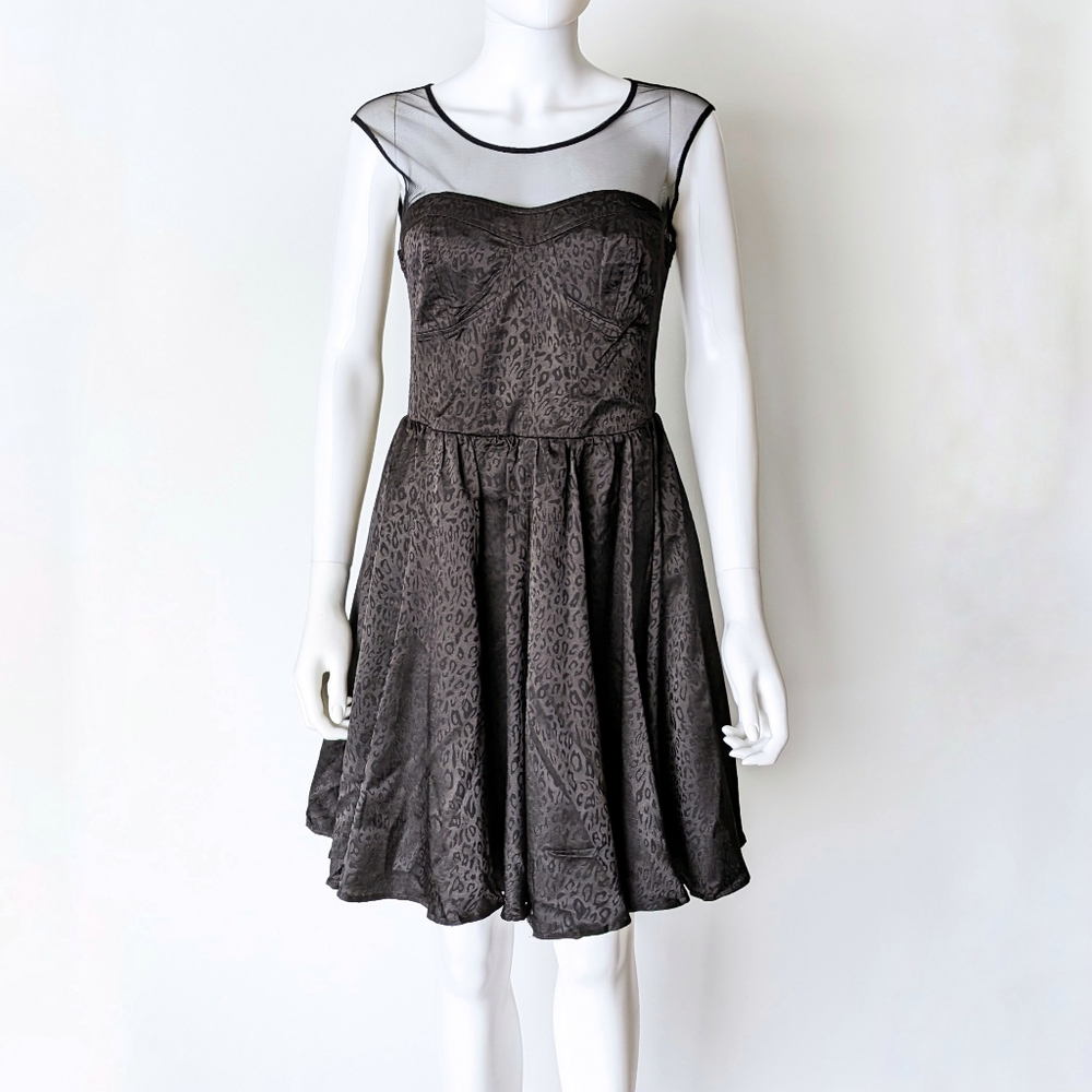 Guess Los Angeles Satin Mesh Leopard Black Dress